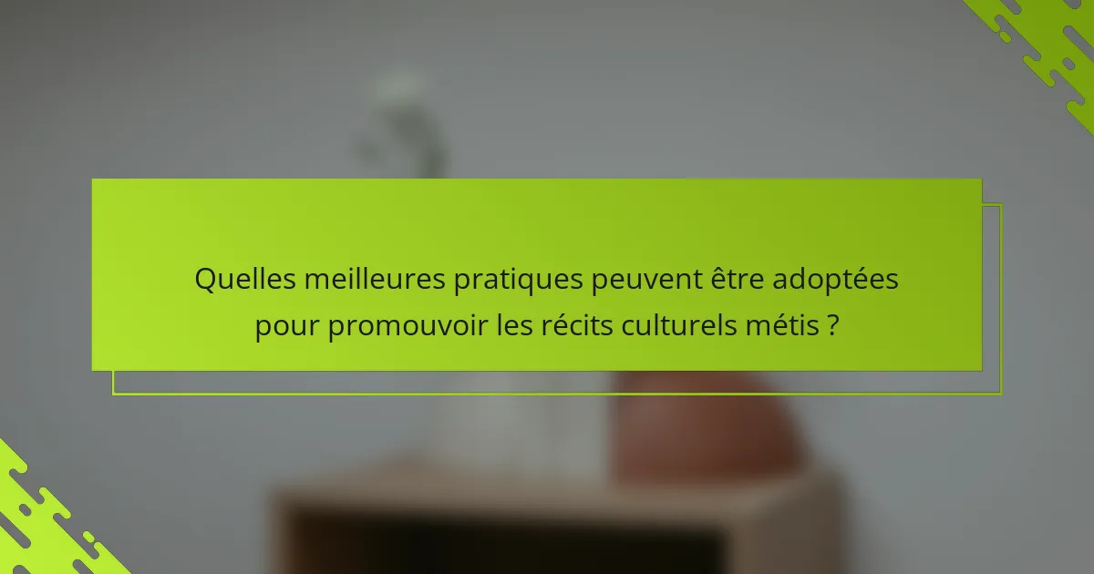 Quelles meilleures pratiques peuvent être adoptées pour promouvoir les récits culturels métis ?